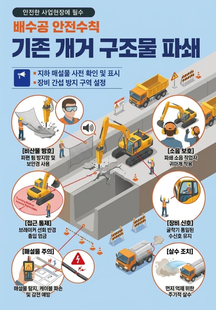 배수공 안전수칙 - 기존 개거 구조물 파쇄